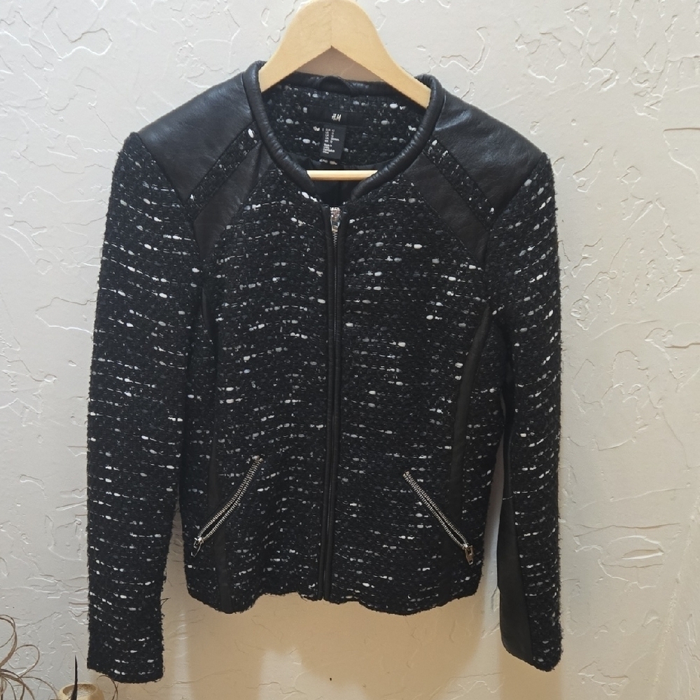 H&M Black and White Textured Blazer